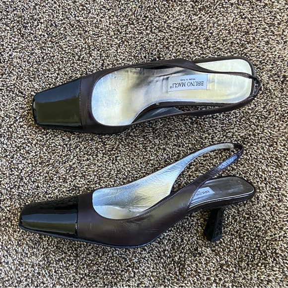 Bruno Magli Shoes - Vintage Bruno Magli Square Toe Slingback Heels Size 9 Brown/Black